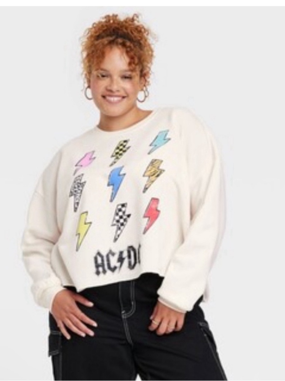 AC/DC Graphic Print Crew Neck Sweatshirt Rock Band Graphic Pullover Size XL
